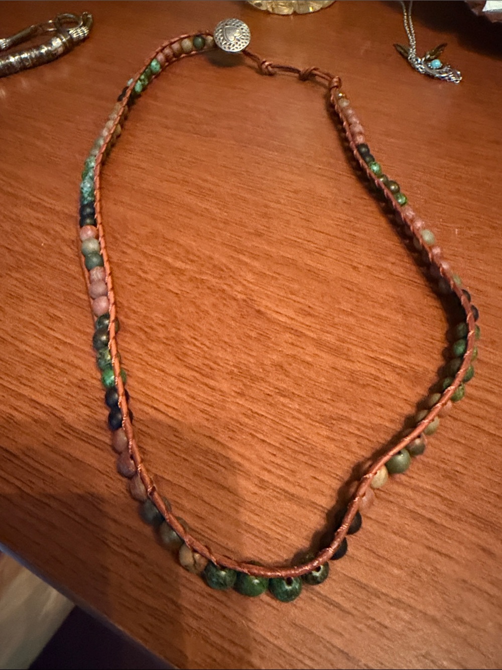 Handcrafted Multicolor Beaded Leather Necklace